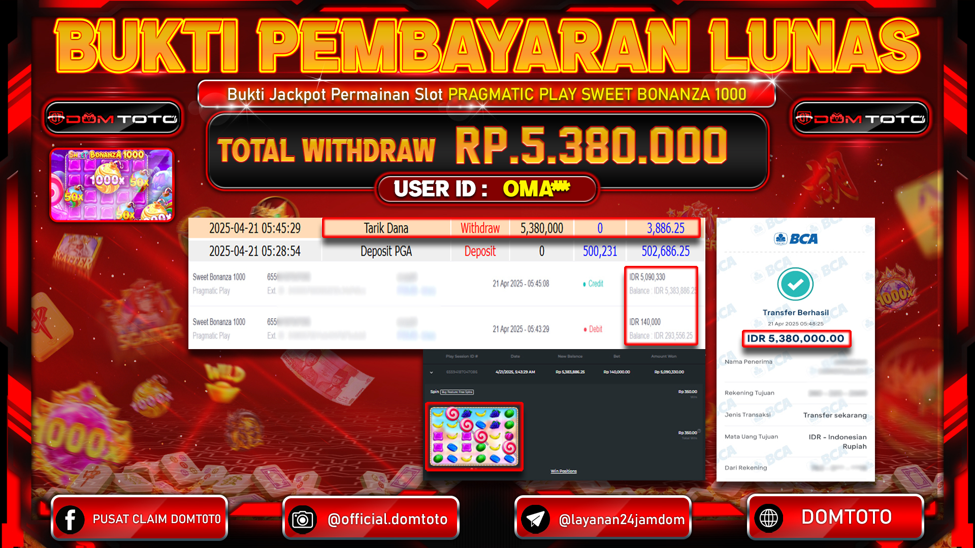JACKPOT SLOT SWEET BONANZA 1000 21 APRIL 2025
